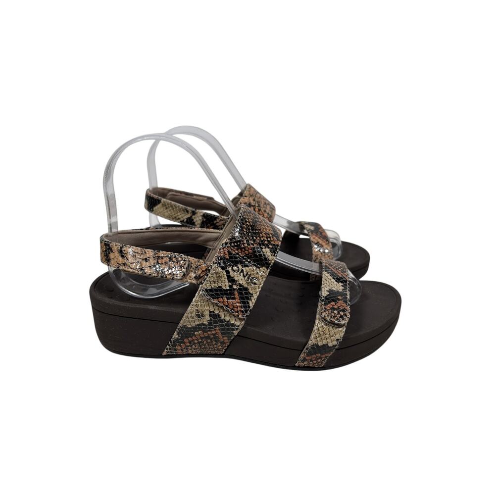 Vionic Bolinas Sandals Womens 6 Brown Platform Wedge Snake Print Slingback